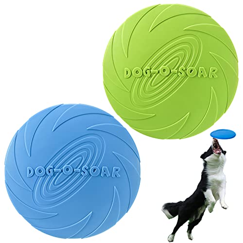 XIGOU Hund Flying Disc, 2 Pack Hund Flyer Hundespielzeug, Hund Weich Gummi Interaktives Flying Disc Hundespielzeug für kleine große Hunde, 18.3 cm, Blau & Grün von XIGOU
