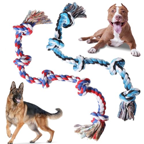 XIGOU Hundespielzeug für große Hunde, aggressive Kauer, Hunde-Kauspielzeug für große Rassen, unzerstörbar, strapazierfähig, 91 cm, 5 Knoten, Hundespielzeug, stabiles Seilspielzeug für Hunde, von XIGOU
