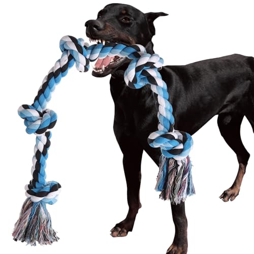 XIGOU Hundespielzeug für große Hunde, aggressive Kauer, Hunde-Kauspielzeug für große Rassen, unzerstörbar, strapazierfähig, 91 cm, 5 Knoten, Hundespielzeug, stabiles Seilspielzeug für Hunde, von XIGOU