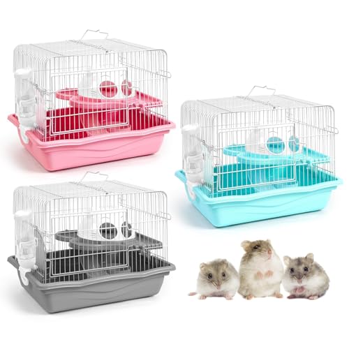 Zwerghamsterkäfig, tragbar, 2-stöckig, Kleintier-Lebensraum, Reise-Hamsterkäfig mit Laufrad, Wasserflasche, Futterschale für Zwerghamster, Mäuse, Rennmäuse (grau/blau/rosa, zufällige Lieferung) Zwerghamsterkäfig, tragbar, 2-stöckig, Kleintier-Lebensraum, Reise-Hamsterkäfig mit Laufrad, Wasserflasche, Futterschale für Zwerghamster, Mäuse, Rennmäuse (grau/blau/rosa, zufällige Lieferung) von XIGOUPT