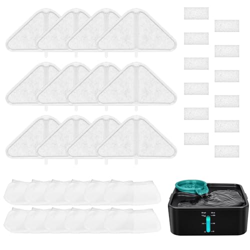 12 Packungen Haustier Wasserbrunnen Filter für 7-Liter-Wasserbrunnen, Dreieckiger Hundebrunnenfilter Ersatzschaumstoff für 5-lagiges Filtersystem, Einschließlich Filter, Schwämme, Netzbeutel von XIHIRCD