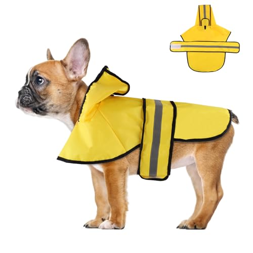 XIHIRCD Hunde-Regenmantel mit Kapuze, Verstellbar Hunde-Regenjacke mit Reflektierendem Streifen Gelb Wasserdichter Welpen-Poncho für Kleine Mittelgroße Große Hunde (M) von XIHIRCD