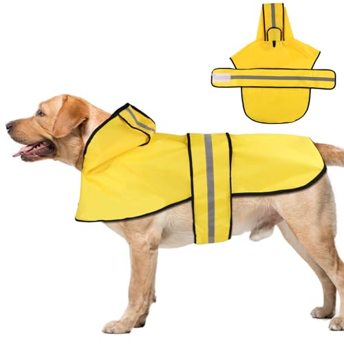 XIHIRCD Hunde-Regenmantel mit Kapuze, Gelb, Polyester, XL, Wasserdicht, Reflektierend, für Kleine, Mittelgroße, Große Hunde (4-25 kg), Outdoor, Unisex, Hundemantel von XIHIRCD