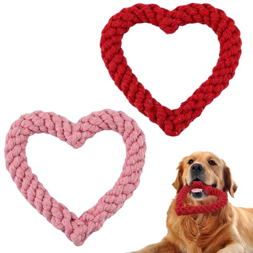 XIHIRCD 2St Valentinstag Kauspielzeug für Hunde, Herzförmiges Hunde Kauspielzeug Seil Valentinstag Hundespielzeug Kauspielzeug Hund Seil Hunde Herz Seil Spielzeug (Rosa und Rot) von XIHIRCD