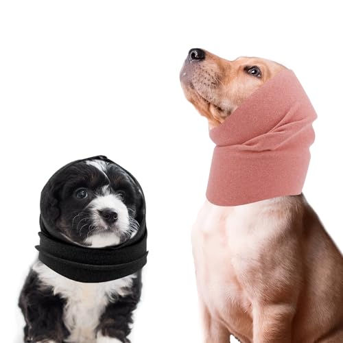 Ohrenschützer Ohne Klappe für Hunde, Weich Hunde Ohrenschützer Hunde Schlauchschal Atmungsaktiv Hunde-Ohrenabdeckung für Hunde Katzen Hals und Ohrenwärmer (Rosa & Schwarz, M) von XIHIRCD