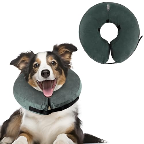 XIMEY Halskrause Hund, Aufblasbare Halskrause Hund, Halskrausen Hunde, für den Postoperativen Schutz Kopf, Brust und Bauch (Grau, M) von XIMEY