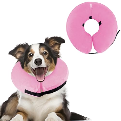XIMEY Halskrause Hund, Halskrause Katze, Halskrausen Hunde, Aufblasbare Halskrause Hund, für den Postoperativen Schutz Kopf, Brust und Bauch (Rosa, XL) von XIMEY