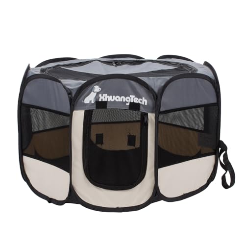 XIMINZ Faltbarer Laufstall für Hunde, Pop-Up-Laufstall, tragbar, für drinnen und draußen, für Kätzchen, Welpen, Laufstall, Katzenkiste, Zelt mit Tragetasche, 600D Oxford (Grau + Beige, Größe M (80 x XIMINZ Faltbarer Laufstall für Hunde, Pop-Up-Laufstall, tragbar, für drinnen und draußen, für Kätzchen, Welpen, Laufstall, Katzenkiste, Zelt mit Tragetasche, 600D Oxford (Grau + Beige, Größe M (80 x von XIMINZ