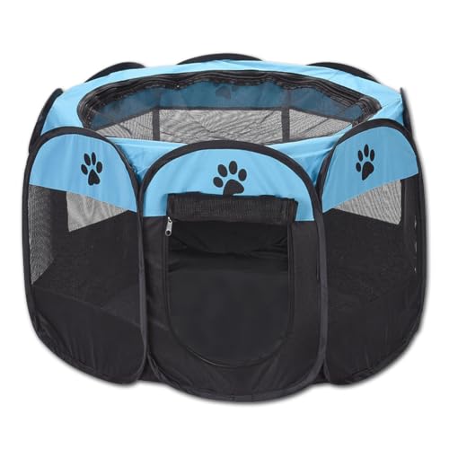 XIMINZ Faltbarer Laufstall für Hunde, Pop-Up-Laufstall, tragbar, für drinnen und draußen, für Kätzchen, Welpen, Laufstall, Katzenkiste, Zelt mit Tragetasche, 600D Oxford (Himmelblau + Schwarz, Größe M XIMINZ Faltbarer Laufstall für Hunde, Pop-Up-Laufstall, tragbar, für drinnen und draußen, für Kätzchen, Welpen, Laufstall, Katzenkiste, Zelt mit Tragetasche, 600D Oxford (Himmelblau + Schwarz, Größe M von XIMINZ