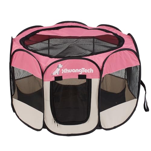 XIMINZ Faltbarer Laufstall für Hunde, Pop-Up-Laufstall, tragbar, für drinnen und draußen, für Kätzchen, Welpen, Laufstall, Katzenkiste, Zelt mit Tragetasche, 600D Oxford (Pink + Beige, Größe M (80 x XIMINZ Faltbarer Laufstall für Hunde, Pop-Up-Laufstall, tragbar, für drinnen und draußen, für Kätzchen, Welpen, Laufstall, Katzenkiste, Zelt mit Tragetasche, 600D Oxford (Pink + Beige, Größe M (80 x von XIMINZ