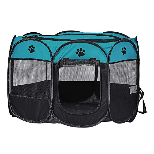 XIMINZ Faltbarer Laufstall für Hunde, Pop-Up-tragbarer Katzenlaufstall, Indoor/Outdoor, für Kätzchen, Welpen, Laufstall, Katzenkistenzelt mit Tragetasche, 600D Oxford (Aquablau + Schwarz, Groß, 8) XIMINZ Faltbarer Laufstall für Hunde, Pop-Up-tragbarer Katzenlaufstall, Indoor/Outdoor, für Kätzchen, Welpen, Laufstall, Katzenkistenzelt mit Tragetasche, 600D Oxford (Aquablau + Schwarz, Groß, 8) von XIMINZ