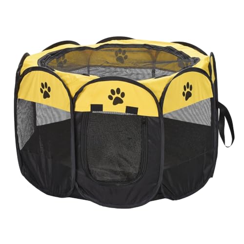 XIMINZ Faltbarer Laufstall für Hunde, Pop-Up-tragbarer Katzenlaufstall, Indoor/Outdoor, für Kätzchen, Welpen, Laufstall, Katzenkistenzelt mit Tragetasche, 600D Oxford (Gelb + Schwarz, Medium, 8) von XIMINZ