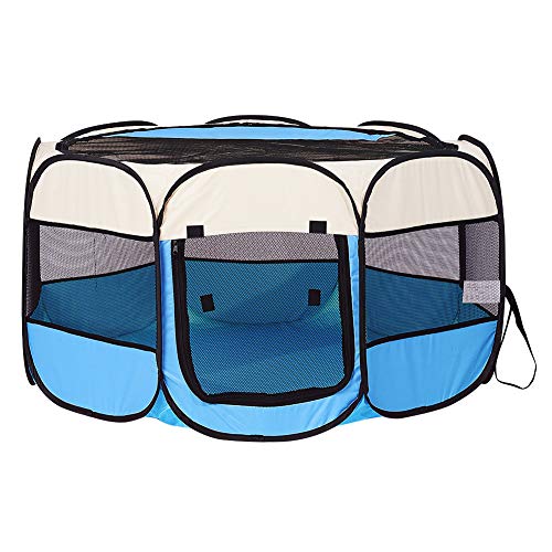 XIMINZ Faltbarer Laufstall für Hunde, Pop-Up-tragbarer Katzenlaufstall, Indoor/Outdoor, für Kätzchen, Welpen, Laufstall, Katzenkistenzelt mit Tragetasche, 600D Oxford (Himmelblau + Beige, Groß, 8) XIMINZ Faltbarer Laufstall für Hunde, Pop-Up-tragbarer Katzenlaufstall, Indoor/Outdoor, für Kätzchen, Welpen, Laufstall, Katzenkistenzelt mit Tragetasche, 600D Oxford (Himmelblau + Beige, Groß, 8) von XIMINZ