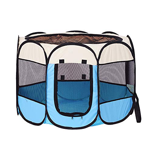 XIMINZ Faltbarer Laufstall für Hunde, Pop-Up-tragbarer Katzenlaufstall, Indoor/Outdoor, für Kätzchen, Welpen, Laufstall, Katzenkistenzelt mit Tragetasche, 600D Oxford (Himmelblau + Beige, Medium, 8) XIMINZ Faltbarer Laufstall für Hunde, Pop-Up-tragbarer Katzenlaufstall, Indoor/Outdoor, für Kätzchen, Welpen, Laufstall, Katzenkistenzelt mit Tragetasche, 600D Oxford (Himmelblau + Beige, Medium, 8) von XIMINZ