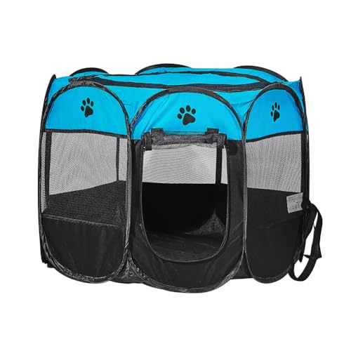 XIMINZ Faltbarer Laufstall für Hunde, Pop-Up-tragbarer Katzenlaufstall, Indoor/Outdoor, für Kätzchen, Welpen, Laufstall, Katzenkistenzelt mit Tragetasche, 600D Oxford (Himmelblau + Schwarz, Medium, 8) XIMINZ Faltbarer Laufstall für Hunde, Pop-Up-tragbarer Katzenlaufstall, Indoor/Outdoor, für Kätzchen, Welpen, Laufstall, Katzenkistenzelt mit Tragetasche, 600D Oxford (Himmelblau + Schwarz, Medium, 8) von XIMINZ
