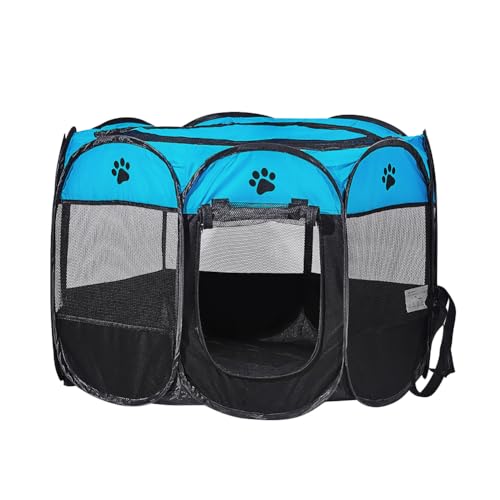 XIMINZ Faltbarer Laufstall für Hunde, Pop-Up-tragbarer Katzenlaufstall, Indoor/Outdoor, für Kätzchen, Welpen, Laufstall, Katzenkistenzelt mit Tragetasche, 600D Oxford (Himmelblau + Schwarz, klein, 8) XIMINZ Faltbarer Laufstall für Hunde, Pop-Up-tragbarer Katzenlaufstall, Indoor/Outdoor, für Kätzchen, Welpen, Laufstall, Katzenkistenzelt mit Tragetasche, 600D Oxford (Himmelblau + Schwarz, klein, 8) von XIMINZ