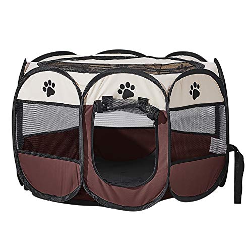 XIMINZ Faltbarer Laufstall für Hunde, Pop-Up-tragbarer Katzenlaufstall, Indoor/Outdoor, für Kätzchen, Welpen, Laufstall, Katzenkistenzelt mit Tragetasche, 600D Oxford (Kaffee + Beige, Groß, 8) von XIMINZ