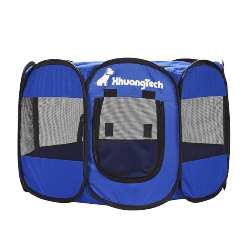 XIMINZ Faltbarer Laufstall für Hunde, Pop-Up-tragbarer Katzenlaufstall, Indoor/Outdoor, für Kätzchen, Welpen, Laufstall, Katzenkistenzelt mit Tragetasche, 600D Oxford (Königsblau, Medium, 8) von XIMINZ