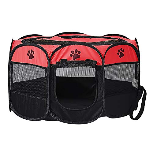 XIMINZ Faltbarer Laufstall für Hunde, Pop-Up-tragbarer Katzenlaufstall, Indoor/Outdoor, für Kätzchen, Welpen, Laufstall, Katzenkistenzelt mit Tragetasche, 600D Oxford (Rose + Schwarz, Groß, 8) von XIMINZ