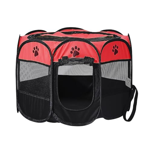 XIMINZ Faltbarer Laufstall für Hunde, Pop-Up-tragbarer Katzenlaufstall, Indoor/Outdoor, für Kätzchen, Welpen, Laufstall, Katzenkistenzelt mit Tragetasche, 600D Oxford (Rose + Schwarz, Medium, 8) von XIMINZ