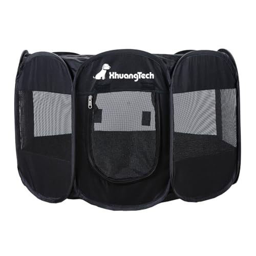 XIMINZ Faltbarer Laufstall für Hunde, Pop-Up-tragbarer Katzenlaufstall, Indoor/Outdoor, für Kätzchen, Welpen, Laufstall, Katzenkistenzelt mit Tragetasche, 600D Oxford (Schwarz, S, 8) von XIMINZ
