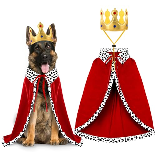 XIMISHOP Halloween-Kostüm für Hundekönig, niedlich, lustig, Halloween-Umhang mit Krone, verstellbarer Haustier-Kings-Umhang für mittelgroße Hunde, große Katzen, Cosplay, Partyzubehör, Zubehör, 2 Stück von XIMISHOP