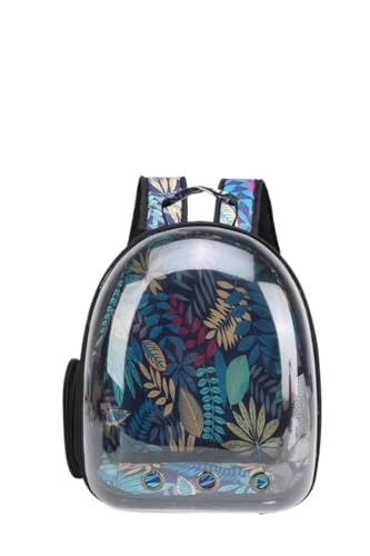 XINCHANG Katzen-Rucksack-Tragetasche, Haustier-Katzentrage mit belüftetem Design zum Tragen von Welpen, Katzen, Weltraumkapsel, Haustier-Tragetasche zum Wandern, Reisen (Blattmuster, Blau) von XINCHANG