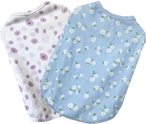 2 x Sommer-T-Shirts für Hunde, Baumwolle, Haustier-T-Shirts, Welpen, Gänseblümchen, Blumendruck, Kleidung für kleine Hunde und Katzen 2 x Sommer-T-Shirts für Hunde, Baumwolle, Haustier-T-Shirts, Welpen, Gänseblümchen, Blumendruck, Kleidung für kleine Hunde und Katzen von XINGNIAO