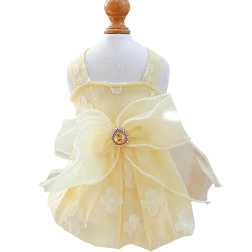 Gelbes Hunde Kleid Blume Haustier Kleider mit Perlbogen Dekoration Sommer Haustier Rock weiche atmungsaktive Baumwolle Outfits Gelbes Hunde Kleid Blume Haustier Kleider mit Perlbogen Dekoration Sommer Haustier Rock weiche atmungsaktive Baumwolle Outfits von XINGNIAO
