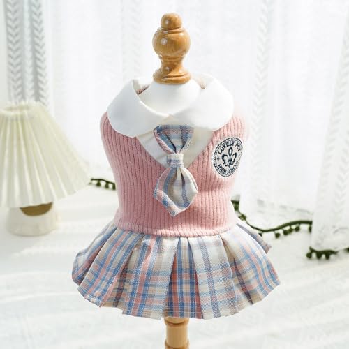 Haustier Herbst und Winter gestricktes JK Kariertes Kleid für kleine und mittelgroße Hunde und Katzen Haustier Herbst und Winter gestricktes JK Kariertes Kleid für kleine und mittelgroße Hunde und Katzen von XINGNIAO