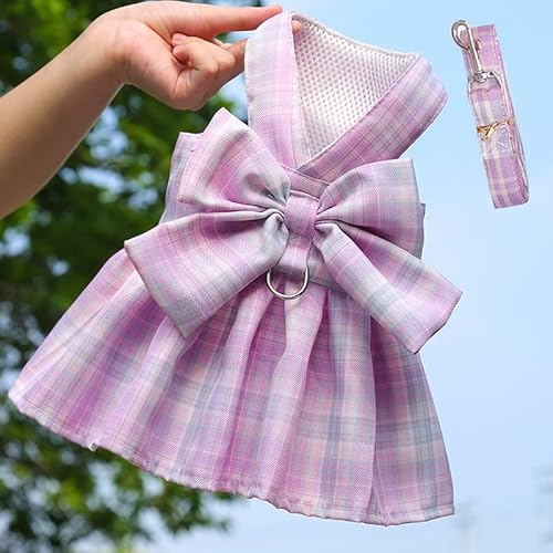 JK Plaid Verstellbarer Haustierrock Geschirr & Leine Set - Atmungsaktives Sommeroutfit für Hunde und Katzen von XINGNIAO