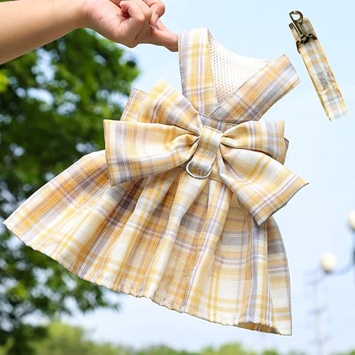 JK Plaid Verstellbarer Haustierrock Geschirr & Leine Set - Atmungsaktives Sommeroutfit für Hunde und Katzen JK Plaid Verstellbarer Haustierrock Geschirr & Leine Set - Atmungsaktives Sommeroutfit für Hunde und Katzen von XINGNIAO