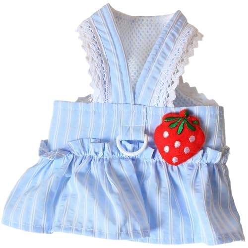 Nettes gestreiftes Hundekleid mit roter Erdbeer Dekoration Haustier Hundegeschirr für kleine Hunde von XINGNIAO