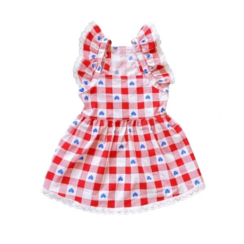 Sommer Hund Kleid Nettes Gingham Print mit Herzen Spitze Trim Haustier Kleid für kleine bis mittlere Hunde Sommer Hund Kleid Nettes Gingham Print mit Herzen Spitze Trim Haustier Kleid für kleine bis mittlere Hunde von XINGNIAO