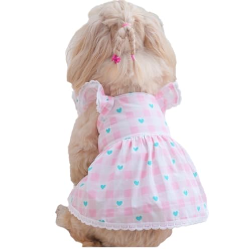 Sommer Hund Kleid Nettes Gingham Print mit Herzen Spitze Trim Haustier Kleid für kleine bis mittlere Hunde Sommer Hund Kleid Nettes Gingham Print mit Herzen Spitze Trim Haustier Kleid für kleine bis mittlere Hunde von XINGNIAO