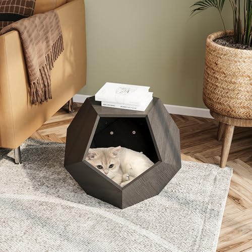 Haustiermöbel-Beistelltisch – Katzentransportbox & Versteck – Multifunktionaler MDF-Tisch für Katzen, Sofa-Beistelltisch & Pflanzkasten (Schwarzbraun) von XINGNING