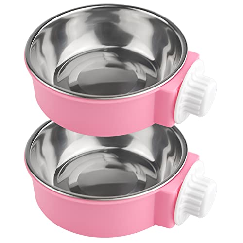 XINMEIWEN 2Pack Vogelfütterung Dish Cup Edelstahl Haustier Schüssel abnehmbar Hanging Pet Food Water Feeder Cup perfekt für Katze Welpen Vögel Ratten Frettchen (Pink) von XINMEIWEN