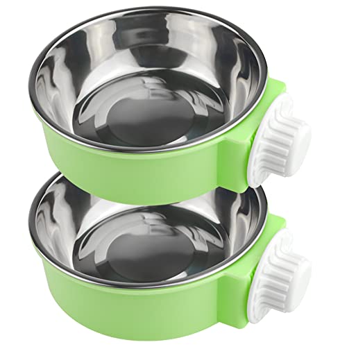 XINMEIWEN 2Pack Vogelfütterung Dish Cup Edelstahl Haustier Schüssel abnehmbar Hanging Pet Food Water Feeder Cup perfekt für Katze Welpen Vögel Ratten Frettchen (grün) von XINMEIWEN