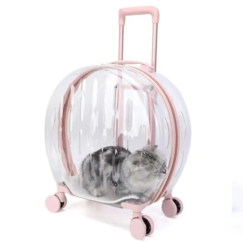 XINTAOSM Hundezubehör, Trolley Cart Outdoor-Rucksack for Haustierreisen, tragbare Hundetasche, Outdoor-Reise-Haustierträger, NEU, Haustier-Trolley, Tragetasche (Color : Striped pink) von XINTAOSM