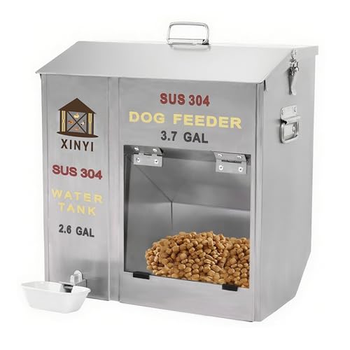 SU304 Automatischer 2-in-1-Futterspender und -bewässerung aus Edelstahl, 2,6 Gallonen Wassertank mit 1 Wasserbecher aus Aluminiumlegierung, und 10 l Hundefutterspender, Schwerkraft-Futterspender für von XINYI