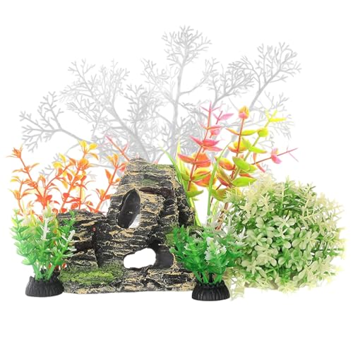 XINYIN Aquarium-Landschaftsdekoration, 7-teiliges Set mit kleinen und großen Pflanzen und Höhlenfelsen für lebendige Aquarien, Dekoration für Aquarien XINYIN Aquarium-Landschaftsdekoration, 7-teiliges Set mit kleinen und großen Pflanzen und Höhlenfelsen für lebendige Aquarien, Dekoration für Aquarien von XINYIN