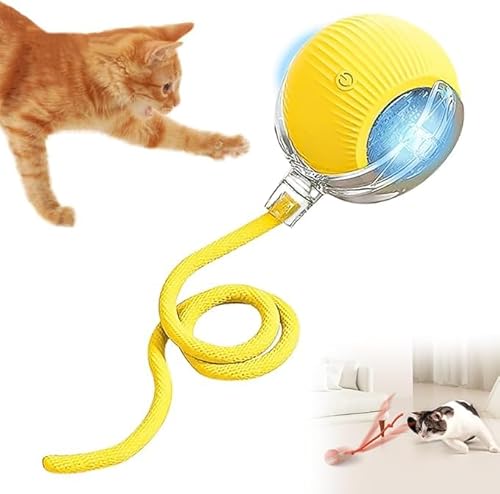 Interaktives Katzenball Spielzeug, Elektrisch Interaktiver Spielball mit intelligenter Hindernisvermeidung, USB-Aufladung, lange Akkulaufzeit - Stimuliert den Jagdinstinkt von Hauskatzen (Gelb ) von XINYUNXIN