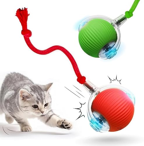 Interaktives Katzenball Spielzeug, Elektrisch Interaktiver Spielball mit intelligenter Hindernisvermeidung, USB-Aufladung, lange Akkulaufzeit - Stimuliert den Jagdinstinkt von Hauskatzen (Rot+Grün) von XINYUNXIN