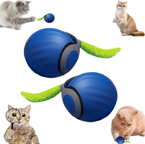 Speedy Tail 2.0, Speedy Tail Katzenspielzeug, interaktiver spielball für Katzen, Automatisches Katzenspielzeug, USB Aufladbarer Mit Ersatzschwanz für Hund/Katzen Two Speed Adjustment #2PCS Blue von XINYUNXIN