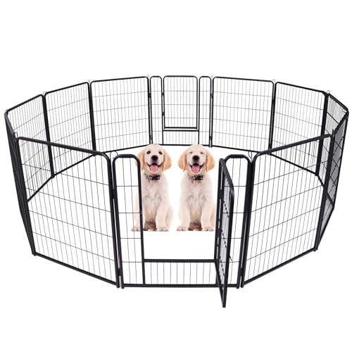 XINZI 80cm Höhe Hundelaufställe Freilaufgehege Welpenlaufstall mit Türen & Erdanker Modular Hundezaun Metall Welpengitter Garten Tierlaufstall für Außen- und Innenbereich (12 Elemente) von XINZI
