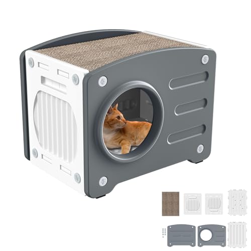 XINZI Katzenhaus Indoor Outdoor aus PP, Katzenhöhle mit Katzenkratzbrett, Isolierte Katzentonne Katzenbett Höhle, Katzenbett Höhle Katzenschrank, 90KG Tragfähigkeit Katzenhütte Katzenhäuschen, Grau XINZI Katzenhaus Indoor Outdoor aus PP, Katzenhöhle mit Katzenkratzbrett, Isolierte Katzentonne Katzenbett Höhle, Katzenbett Höhle Katzenschrank, 90KG Tragfähigkeit Katzenhütte Katzenhäuschen, Grau von XINZI