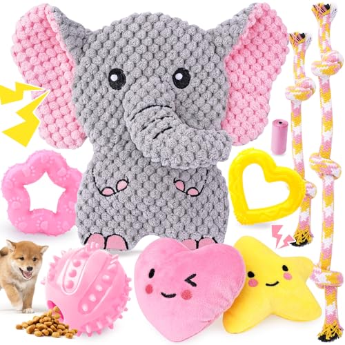 XIUGOAL Pink Puppy Toys - 9 Pack Dog Chew Toys for Teething, Enrichment Dog Toys for Small Dogs to Keep Them Busy, Squeaky and Crinkle Dog Plush Toys for Langeweile XIUGOAL Pink Puppy Toys - 9 Pack Dog Chew Toys for Teething, Enrichment Dog Toys for Small Dogs to Keep Them Busy, Squeaky and Crinkle Dog Plush Toys for Langeweile von XIUGOAL