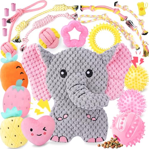 XIUGOAL Pink Puppy Toys for Langeweile - 23 Pack Puppy Chew Toys for Teething, Enrichment Dog Toys for Small Dogs with Squeaky Dog Chew Toys, Treat Ball and Ropes von XIUGOAL