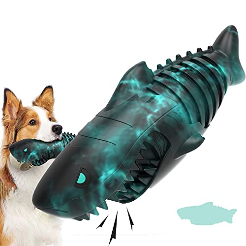 Kauspielzeug für Hunde, für aggressives Kauen, quietschendes Hundespielzeug für mittelgroße und große Hunde, Hundezahnbürste, 100 % Naturkautschuk, langlebiges Spielzeug mit einzigartigem Hai-Design von XIUNPR-6