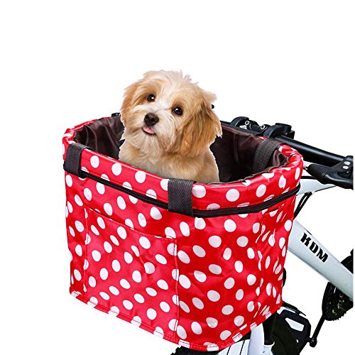 XIZHI Fahrradtasche für Hunde mit reflektierenden Streifen, Mehrzweck-Haustier, Fahrrad-Griff vorne, wasserdicht, faltbar, abnehmbar, für kleine Hunde und Katzen, glückliches Reisen mit Ihrem Haustier von XIZHI
